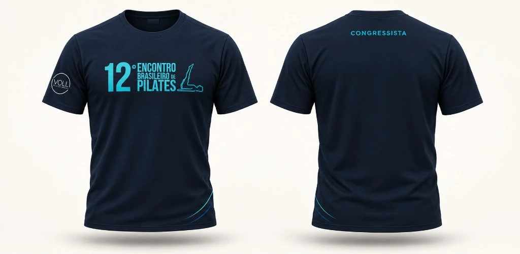 Camiseta oficial do 12º Encontro Brasileiro de Pilates, frente e costas