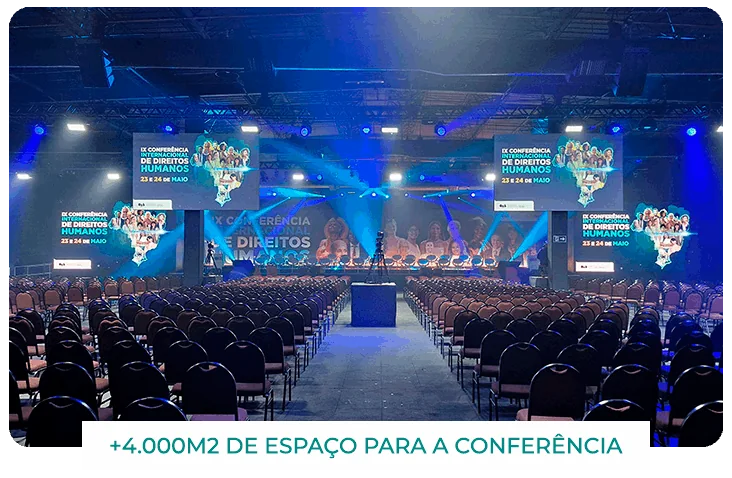 Plenária montada na Expo Dom Pedro: mais de 4.000 m² de espaço para a conferência